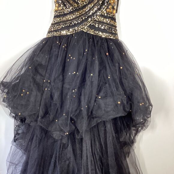 Sherri Hill Black & Gold Rhinestone Prom Dress Elegant Evening Gown - Picture 3 of 17